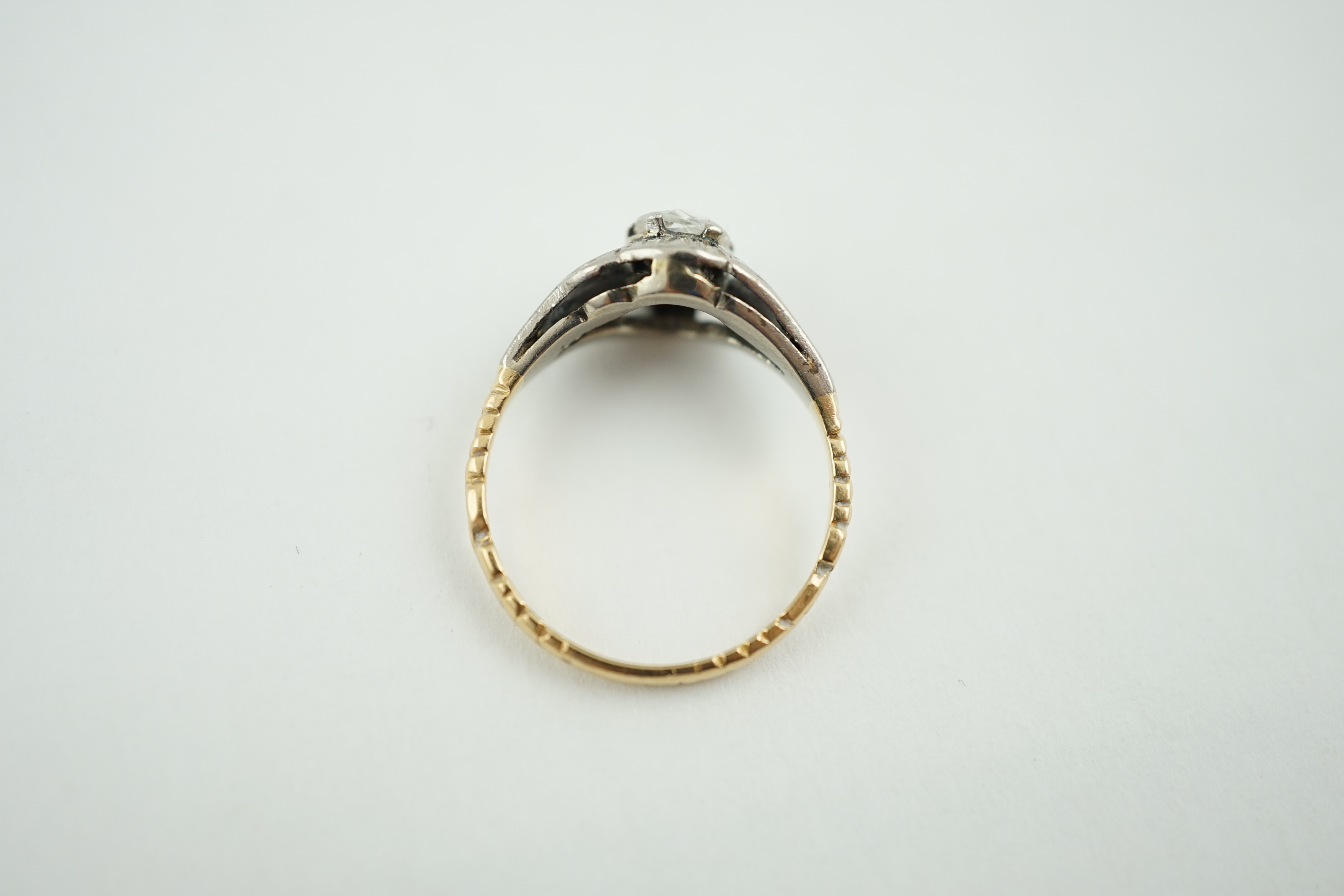 An early 20th century 18ct gold, platinum and solitaire old mine cut diamond set ring